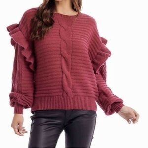 Elegant Ruffled Knit Sweater - Deep Red